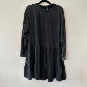 Dark Grey Long Sleeve Tiered T-Shirt Dress
